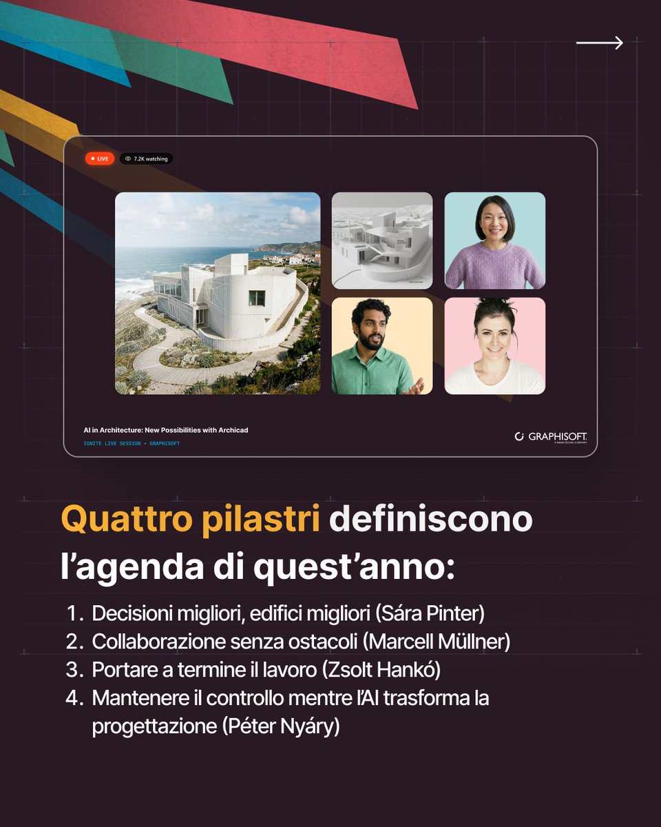 graphisoftit's tweet photo. Ecco cosa ti aspetta a Ignite-Evento Virtuale Globale Graphisoft 2026, in diretta online il 13 ottobre: decisioni migliori, collaborazione più fluida, maggiore produttività e AI come partner creativo per i progettisti.

Registrati ora: https://t.co/nHMqXTAC5C
#Graphisoft https://t.co/4iy3CGs0T2