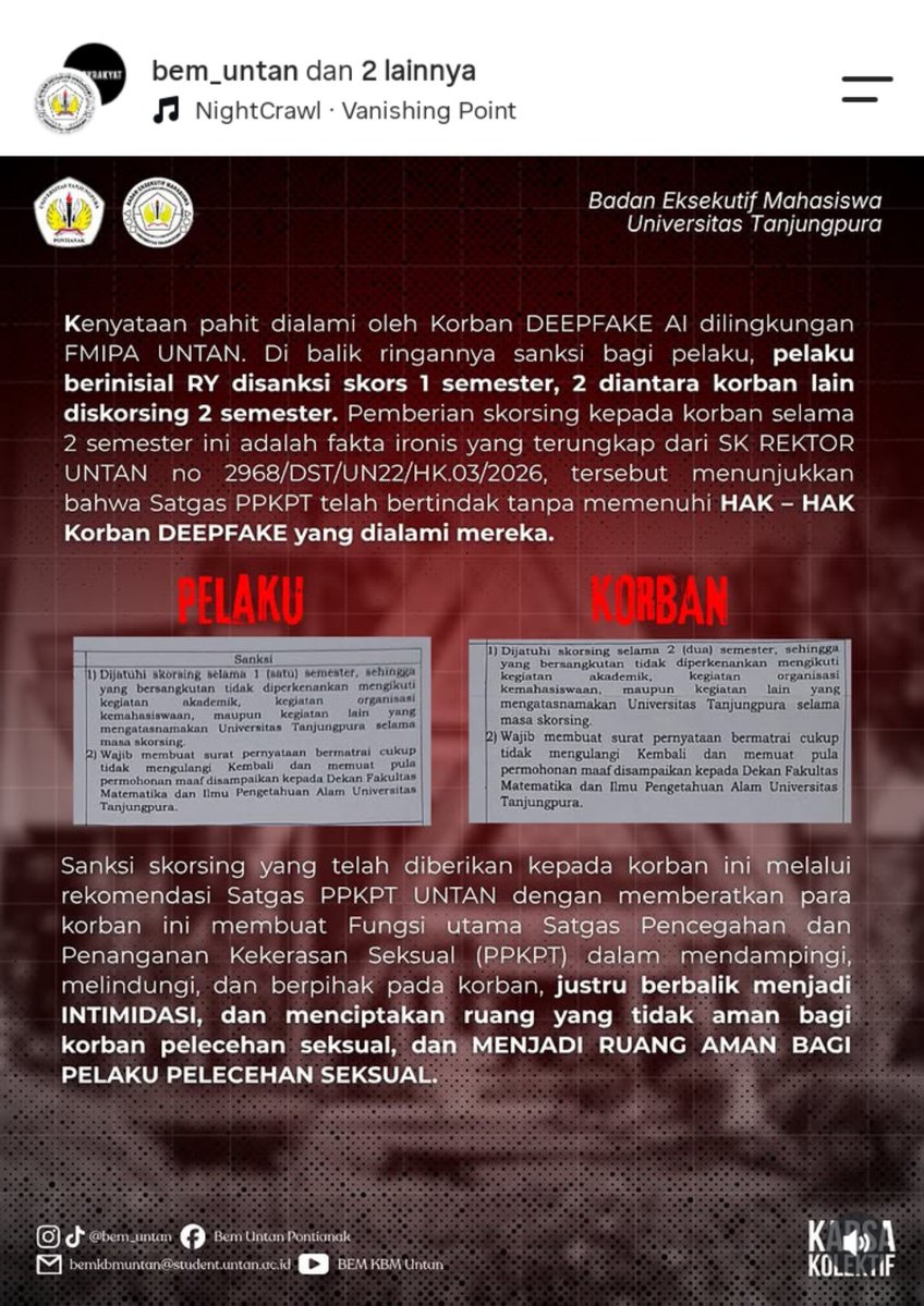 SistersInDanger's tweet photo. ‼️ UPDATE ‼️
bisa-bisanya korban mendapatkan hukuman lebih berat (skorsing 2 semester) dibandingkan pelaku (skorsing 1 semester)😢
tega banget pak/bu. https://t.co/gpinW4azyl