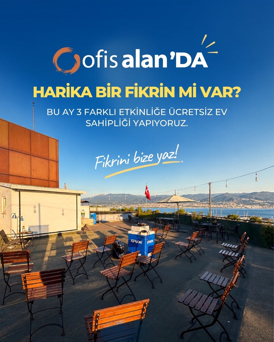 oofiscomtr's tweet photo. YENİ FİKİRLERE ALAN AÇIYORUZ!🌿

Bu ay 3 etkinliğe kapılarımızı ÜCRETSİZ açıyoruz. Workshop, yoga, kitap kulübü... Fikriniz bu terasta hayat bulsun! 

📍Kapasite: 30 kişi

💌Başvuru için fikrinizi DM'den yazın!
📞08503097501
🌐https://t.co/ZVhBQ3Qh4L

#OofisAlan #Workshop #Atölye https://t.co/RGE19EfCiB