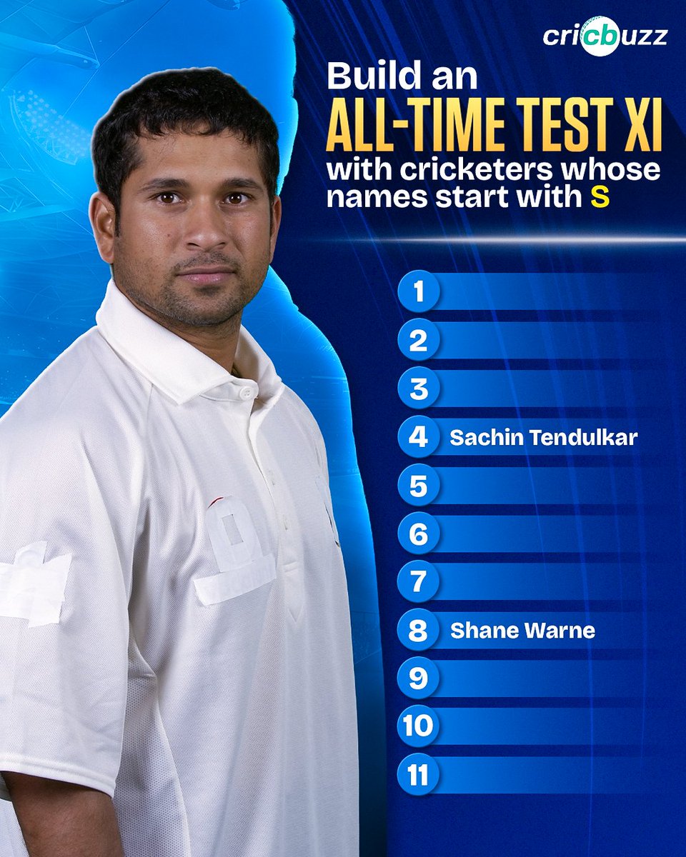 cricbuzz's tweet photo. Your all-time Test XI, but every name has to start with ‘S’ 👀

And no, 'Sir James Anderson' or 'Sir Clive Lloyd' don't count 😅 https://t.co/5e14oNah7H