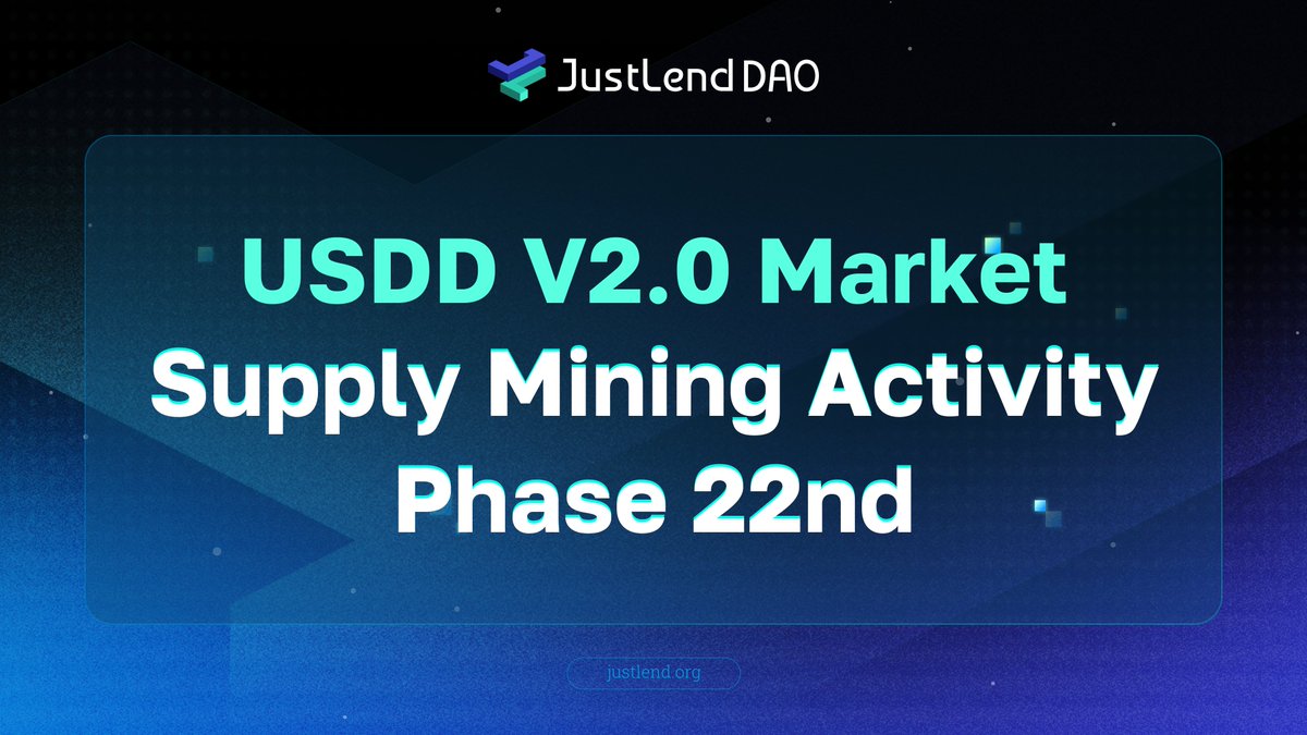 DeFi_JUST's tweet photo. 📢Phase 22nd of USDD 2.0 Supply Mining is now LIVE on JustLend DAO @USDDecentralize

⏰Start: September 12, 2026, 20:00 SGT
📆Period: September 12 –  October 10, 2026

💰Around 4.00% APY, dynamically adjusted
🎁Rewards distributed weekly in #USDD

Supply $USDD. Earn. Repeat. 🔁

🔗Read the full announcement:
https://t.co/6pgroJygXg

👇Join now:
https://t.co/m8vEzK6xKB #JustLendDAO #DeFi