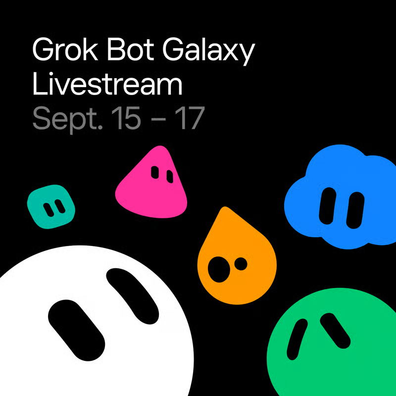 JumpingCuriosit's tweet photo. 🚀 AI in action: Grok Bot Galaxy (Sept 15–17) shows how bots take on real workflows. At the same time, SpaceXAI will livestream building a company from scratch using Grok Bot. From demos to deployment - the future of work is here. #AI #GrokBot #Galaxy link:https://t.co/wcvEqT4Ret https://t.co/6KrlD7EBYj