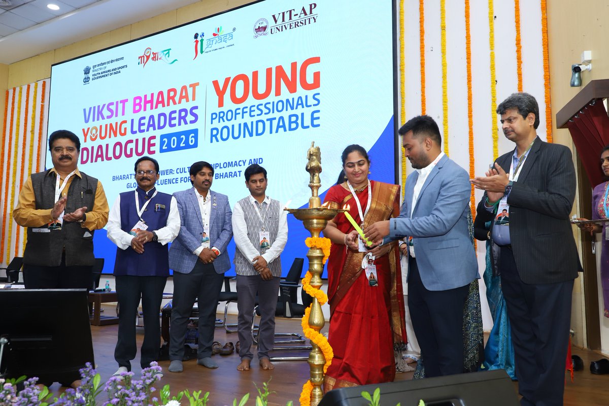 VITAPuniversity's tweet photo. Young voices, bold ideas! Viksit Bharat Young Leaders Dialogue 2026 at VIT-AP explored cultural diplomacy &amp; India's soft power. 🇮🇳 #VITAP #VBYLD2026 #ViksitBharat https://t.co/gzqPk5NYiJ