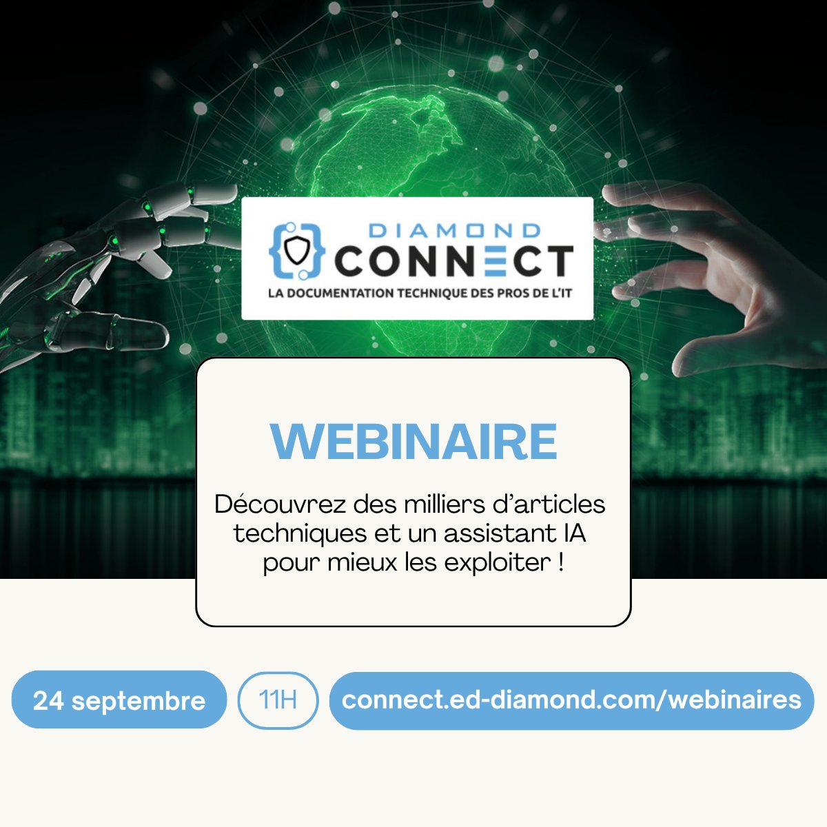 MISCRedac's tweet photo. Comment tirer parti de notre base documentaire grâce à l’#IA ?

📅 Nous vous donnons rendez-vous jeudi 24 septembre à 11h pour découvrir ED, notre assistant IA intégré à Connect, et voir concrètement comment l’utiliser.

Inscriptions au #webinaire sur https://t.co/0PNLHbBbo7. https://t.co/MrH9Q609UT