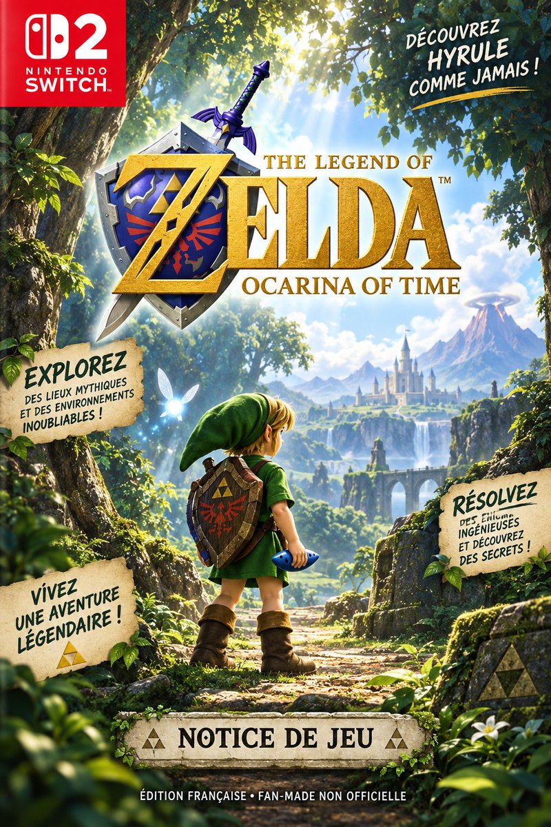 RGUNIVERSESTORE's tweet photo. Et si les jeux Switch 2 avaient encore de vraies notices ? 👀Je bosse sur une notice fan-made de Zelda: Ocarina of Time, pensée comme si elle sortait aujourd’hui : couverture, gameplay, commandes, carte d’Hyrule… ⚔️����️Voici les 4 premières pages.
Vous validez ? https://t.co/k4qYx7NuaM
