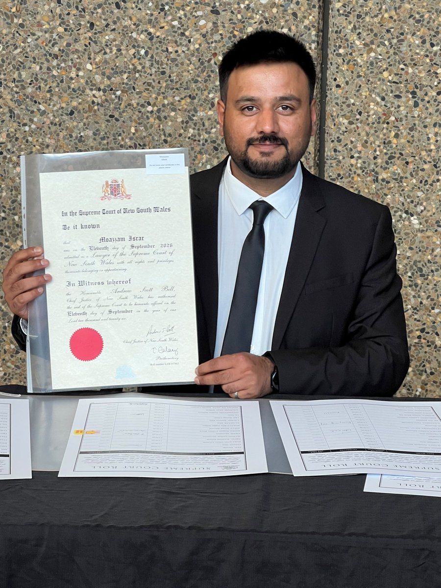 Moazzamisrar's tweet photo. Proud to announce that I have been admitted as a Lawyer of the Supreme Court of New South Wales. ⚖️🇦🇺

Grateful to my parents, brother, family, friends, and everyone who supported me throughout this journey. ❤️ https://t.co/IUBfOT9XJm