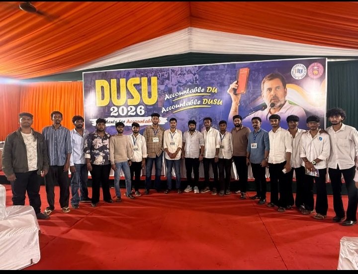 NSUIKarnataka's tweet photo. NSUI Karnataka President Shri. @KirthiGanesh1 Ji, along with #NSUIKarnataka activists and the @nsui National Team, actively campaigning for the Delhi University Students’ Union Elections.
United for students, committed to change, and stronger together! 
#NSUI #DUSUElections https://t.co/BsDMNLBRsQ