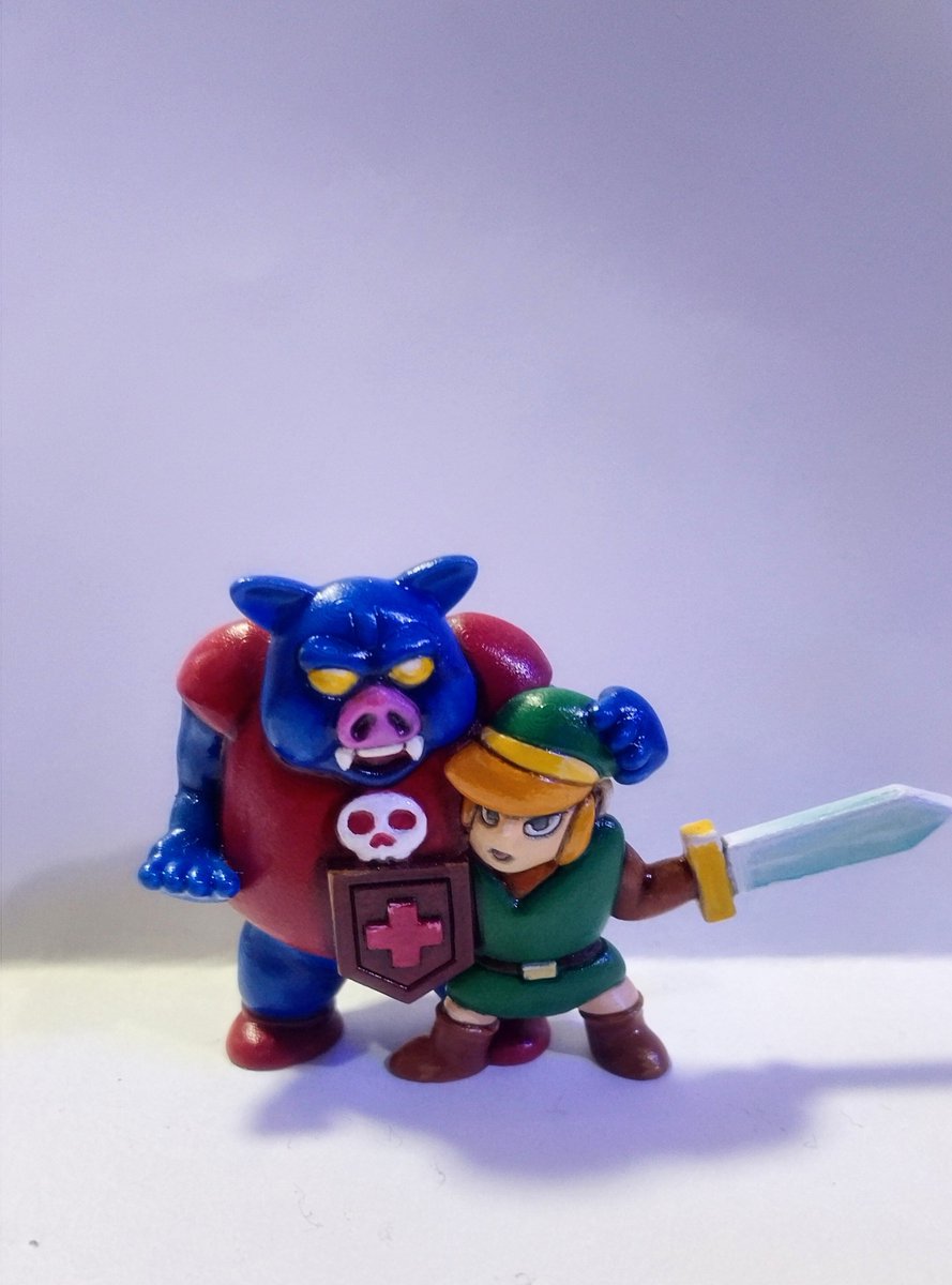 cyankin2's tweet photo. ファミコンチョコ、リンク対大魔王ガノン

を、高価なのでblenderで作ってみたよ🤭
対決には見えないですね🤭
「俺の仲間にならないか？」
って勧誘に見えるのは私だけ？🤭
背景をAIにお願いしていい感じ🤗

#3D造形 https://t.co/wNej3gQb9O