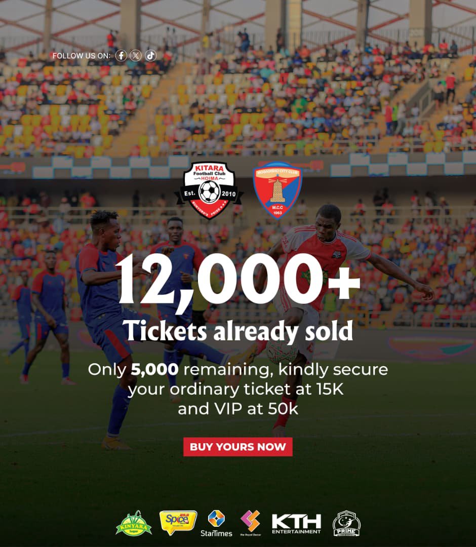 KitarafcHoima's tweet photo. " *Alinda Kihweyo acumita mukira".* 

Are you part of the 12000?

If not, kindly Secure your Early Bird ordinary physical ticket today for only 15K at these selling points.

1-Head office on Hoima main Street.
2-Kinuubi office
3-Spice FM 
4-Kabalega FM 
5-Kazungu sports center 
6-Kevmark Bookshop.
7.Kitara Fans Bar
8.Two mobile Vans
9.Brem consult Masindi 

" Kabalega leega"💪🏾💪🏾