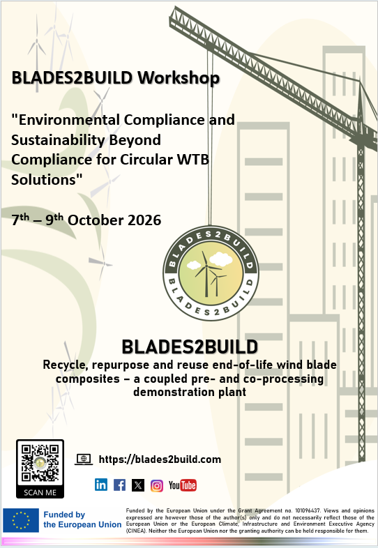 blades2build's tweet photo. 📢 The agenda is here!

👉 We are excited to unveil the tentative programme for the upcoming BLADES2BUILD Workshop: “Environmental Compliance and Sustainability Beyond Compliance for Circular WTB Solutions”, taking place on 8–9 October 2026 at RWTH Aachen University! 🌍♻️

📍 Across two intensive days, the workshop will connect environmental compliance with sustainability and circularity, combining expert knowledge with practical demonstrations, case studies, interactive discussions and hands-on activities.

🔬 Participants will explore key topics including regulatory frameworks and environmental compatibility, relevant standards and testing principles, leaching tests, organic and inorganic substance analysis, occupational health and safety, sustainability and circularity assessment, LCA in practice, and circular materials for construction.

🧪 From test demonstrations and analytical approaches to hands-on LCA and group work, the programme is designed to move beyond theory and create a space for meaningful knowledge exchange around the safe and sustainable circular use of wind turbine blade materials.

📅 8–9 October 2026

📍 RWTH Aachen University

🤝 Early registration & networking: 7 October

👉 Check out the full agenda and register here to join us: https://t.co/FZz6J9GEvA

😊 Be part of the discussion on how we can move from environmental compliance to sustainability beyond compliance and accelerate circular solutions for wind turbine blades. 🌱

#blades2build #windenergy #europeanunion #horizoneurope #innovation #project #energy #circulareconomy #recycle #reuse #repurpose #composites #decarbonisation #europe #europeancommission #sustainability #industry