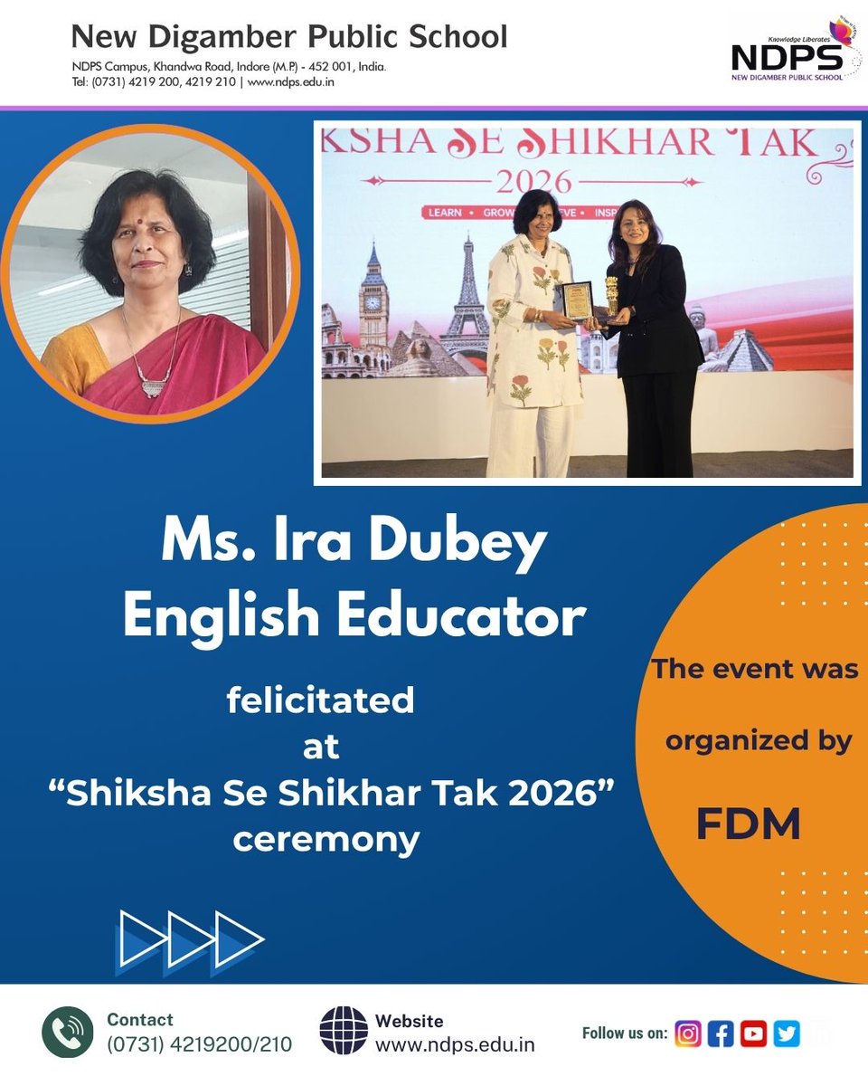 NewDigamber's tweet photo. Celebrating Excellence in Education! Dr. Seeta Jaiswar and Ms. Ira Dubey were felicitated for their outstanding contribution to teaching at “Shiksha Se Shikhar Tak 2026,” organised by FDM on Sept. 6. A proud and inspiring achievement! https://t.co/NlGctr8YEp