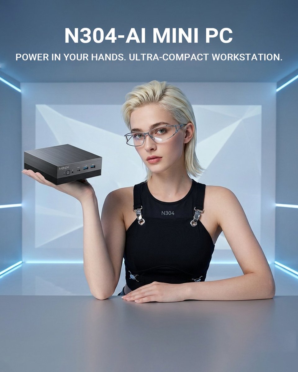 Minix_Global's tweet photo. Small PC. Big possibilities.
Meet the MINIX N304-AI — a compact Mini PC built for everyday work, AI-enhanced productivity, and flexible multi-screen setups.
Intel® Core™ 3 Processor 304 + Intel® AI Boost NPU
Up to 24 TOPS total platform AI capability.
#MINIX #MiniPC #AIPC #AI https://t.co/xRU7o7H9NQ