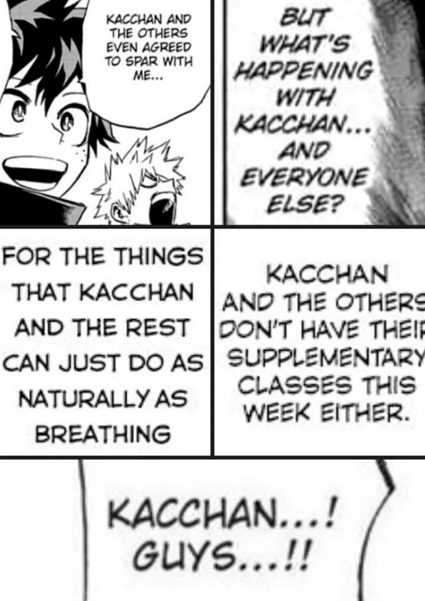 just__Deanna's tweet photo. The way BKDK have this pls.

- Katsuki pushing Izuku aside and taking the stab for him
- Izuku gg “kacchan kacchan” and Katsuki being almost everywhere when it comes to Izuku
- Izuku ‘subtly’ telling everyone how he knows Kacchan ever since they were kids
- Katsuki wanting to be on Izuku’s heels for the rest of their lives