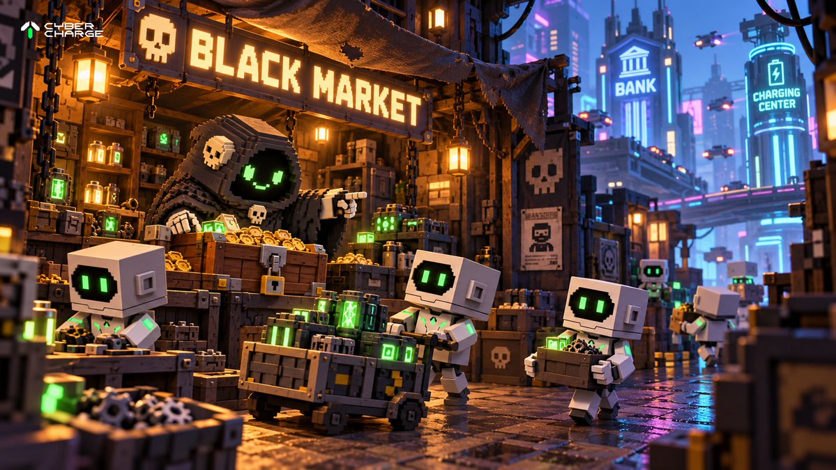 CyberSpace_ZH's tweet photo. 霓虹之下，
小方塊們忙碌著！

看來，黑市最近有點動靜……👀

#BlackMarket #CyberCharge #Cyberspace https://t.co/v2XRUVIG25