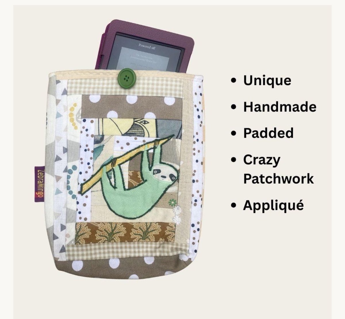 ZebraMingo's tweet photo. For those of us who love to read.. anywhere.. anytime - unique, handmade, padded book sleeve for book/kindle https://t.co/qkZqM0mjoC #sloth #bookseries #BookChatWeekly https://t.co/1ZyQIINYSO