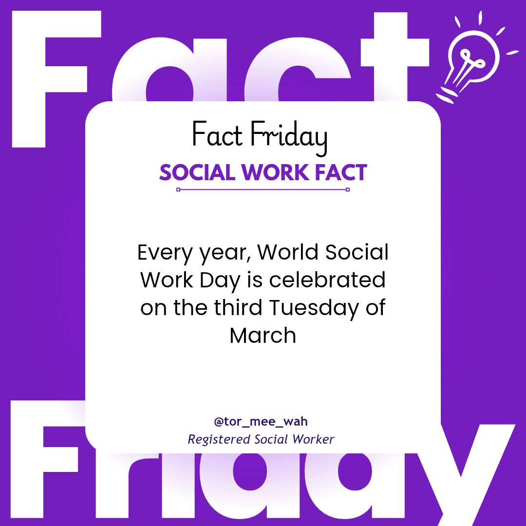 tor_mee_wah_'s tweet photo. A day to celebrate the impact, dedication, and contributions of social workers around the world. ๐๐
#FactFriday #SocialWork #SocialWorkers #SocialWorkAwareness #Tormeewah https://t.co/nfJafo0kAv