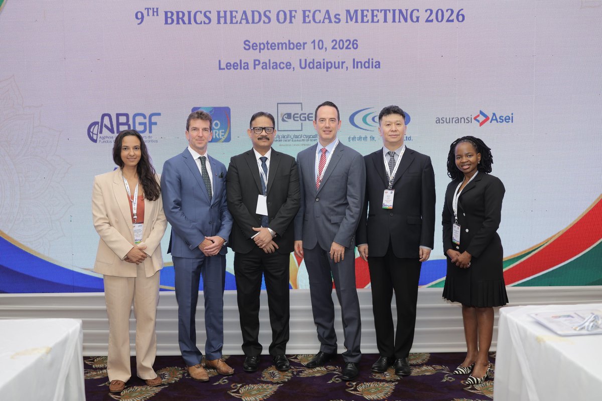 ecgclimited's tweet photo. ECGC hosted the 9th BRICS Heads of Export Credit Agencies Meeting at Udaipur on September 10, 2026.  Delegates from Brazil , Russia , India , China, South Africa and Egypt explored opportunities to increase intra BRICS trade and promote Global South Cooperation. https://t.co/ytQlnpHpi2