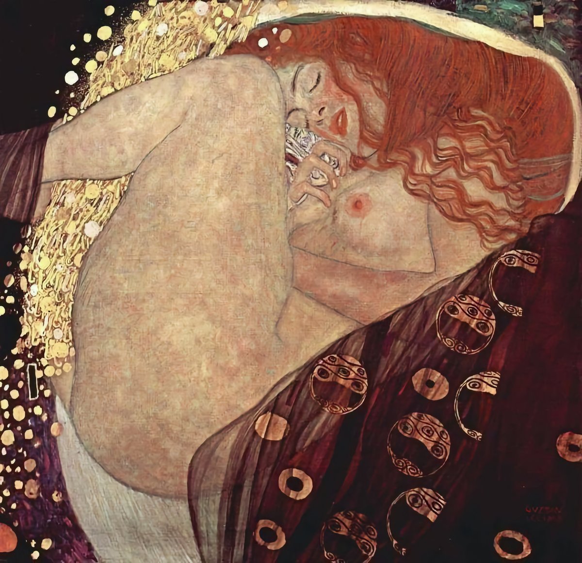 xmuse_'s tweet photo. Klimt’s 1907 Danaë shows the Greek princess curled up as Zeus descends on her in a stream of gold. https://t.co/0guwlTtHf8