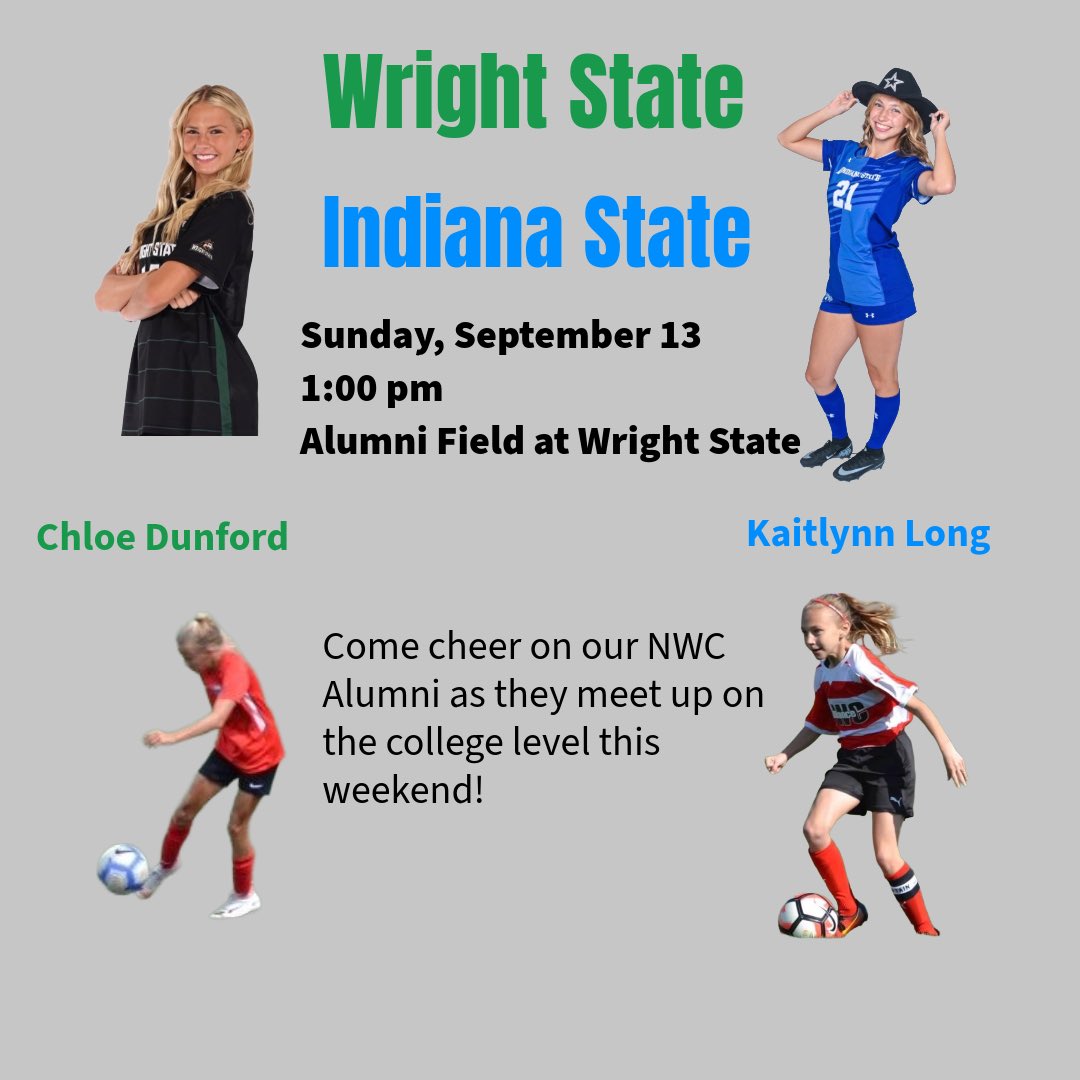 nwc_alliance's tweet photo. Come check out our NWC Alumni in a local Division 1 soccer battle on Sunday - Wright State vs Indiana State! Chloe Dunford played for our NWC 07 Girls Elite team. Kaitlynn Long played for our NWC 06 Girls Elite. #NWCFamily #TrainingForLife #DPAFamily #ForThePlayers https://t.co/oPTuwPrQ4P