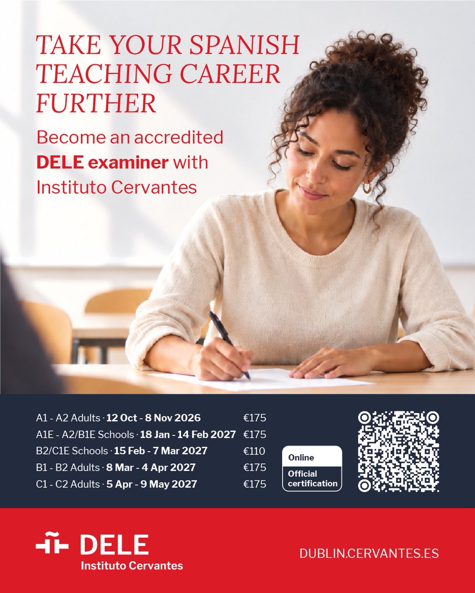 ICDublin's tweet photo. 🎓 Want to become a DELE examiner?

Join our Accreditation Course and gain the training needed to administer DELE exams.

📚 Online - 16 hours

🎓 For teachers of Spanish as a foreign language

🔗https://t.co/vgLPhcd3uw

#DELE #ELE #SpanishTeachers https://t.co/VsC4E2lK2z