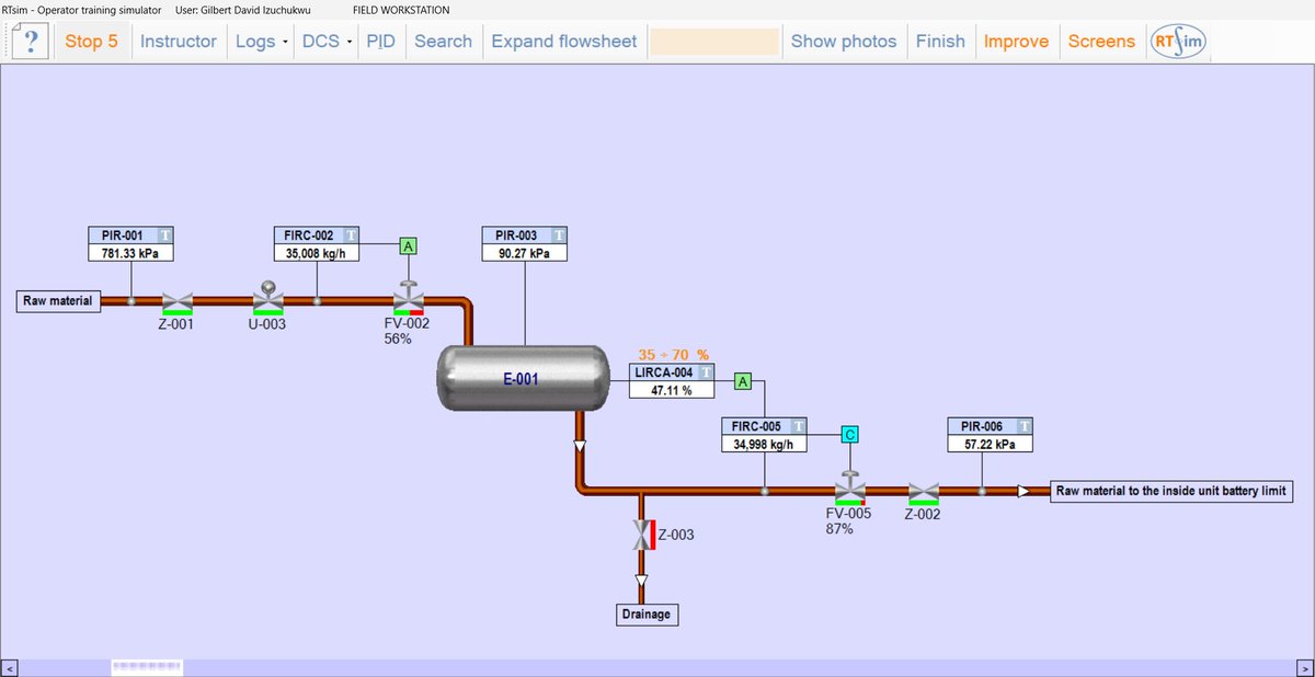 sarcdgdev's tweet photo. first proper RTsim buffer tank startup run done.

balanced inlet/outlet flow around 35,000 kg/h and stabilized level at 47.11%.

cascade control makes way more sense when you actually see it fighting your mistakes.

next: reflux tank.
#RTsim #ProcessControl https://t.co/JkYFGVUqSB