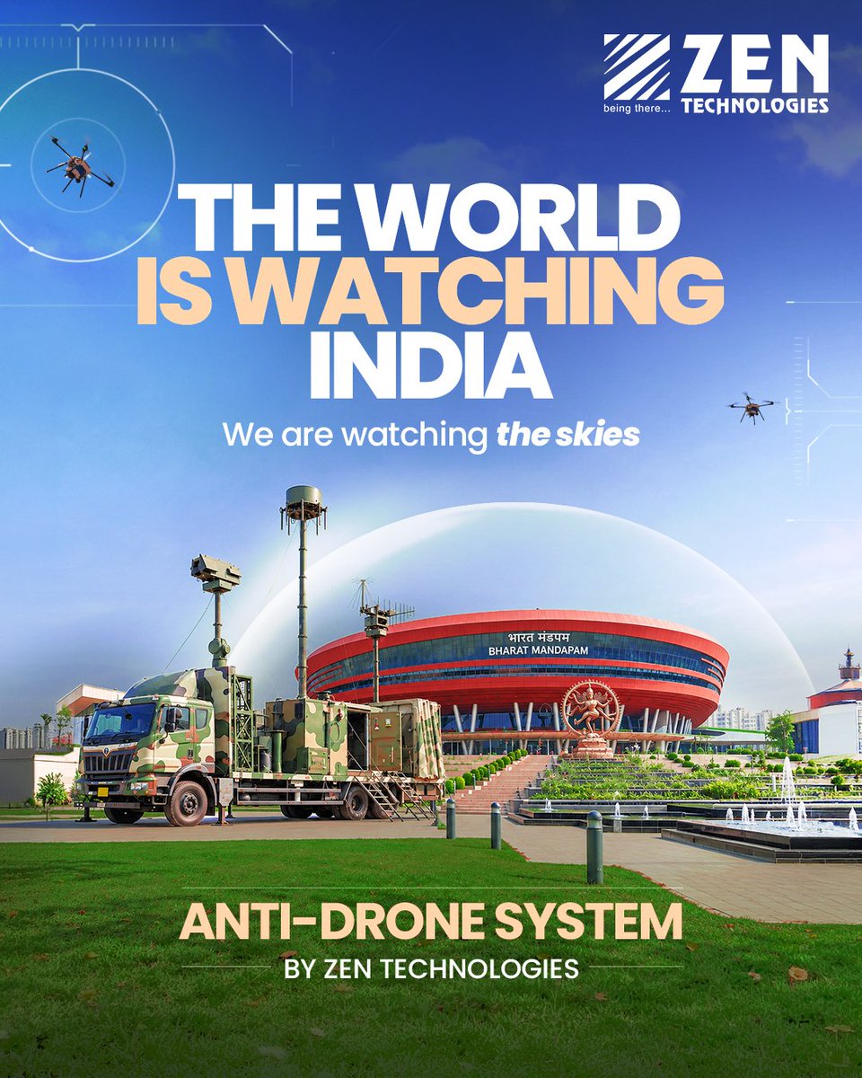 ZenTechnologies's tweet photo. 𝐖𝐡𝐞𝐧 𝐭𝐡𝐞 𝐰𝐨𝐫𝐥𝐝 𝐰𝐚𝐭𝐜𝐡𝐞𝐬 𝐈𝐧𝐝𝐢𝐚, 𝐭𝐫𝐮𝐬𝐭 𝐛𝐞𝐜𝐨𝐦𝐞𝐬 𝐚 𝐜𝐚𝐩𝐚𝐛𝐢𝐥𝐢𝐭𝐲.

Zen Technologies Limited is helping secure the skies with indigenous Anti-Drone Systems built to detect, track and neutralise evolving UAV threats.

True Atmanirbharta is not just about building in India. It is about building the technology India can depend on.

#AntiDrone #CounterDrone #DroneDefence #DefenceInnovation #DefenceTechnology #ZenTechnologies