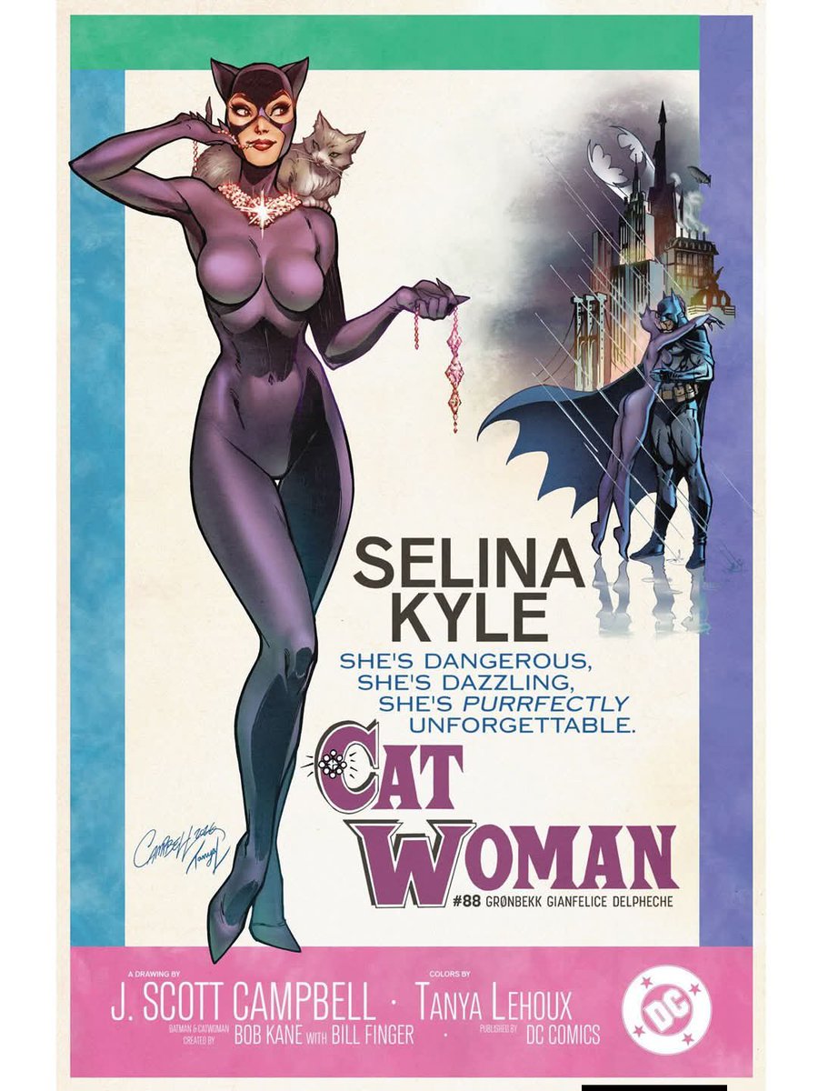 purpleselina's tweet photo. Artist J. Scott Campbell has released an exclusive Catwoman #88 cover paying homage to the classic Breakfast at Tiffany's movie poster. https://t.co/JMOVCQCykI