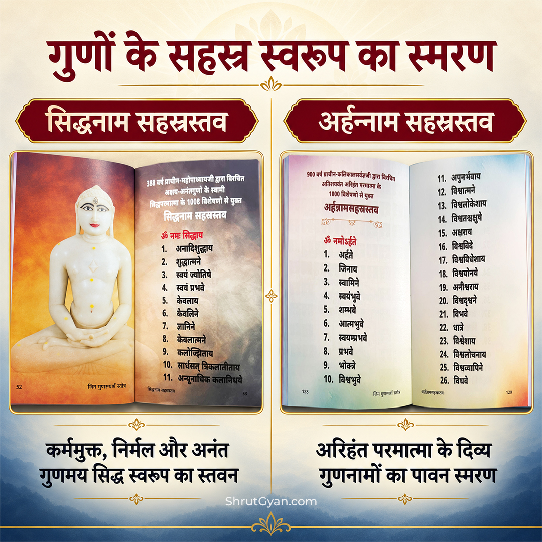 ShrutGyan's tweet photo. 🙏 परमात्मा के गुणों का स्मरण—अपने भीतर के गुणों को जगाने की साधना… 

प्रस्तुत है भावपूर्ण ग्रंथ 
📖 जिन गुणस्पर्श स्तोत्र — भाग २ 

इस पावन पुस्तक में संकलित हैं— 
✨ श्री वर्धमान शक्रस्तव 
✨ सिद्धनाम सहस्रस्तव 
✨ अर्ह https://t.co/aGKGzE4go5