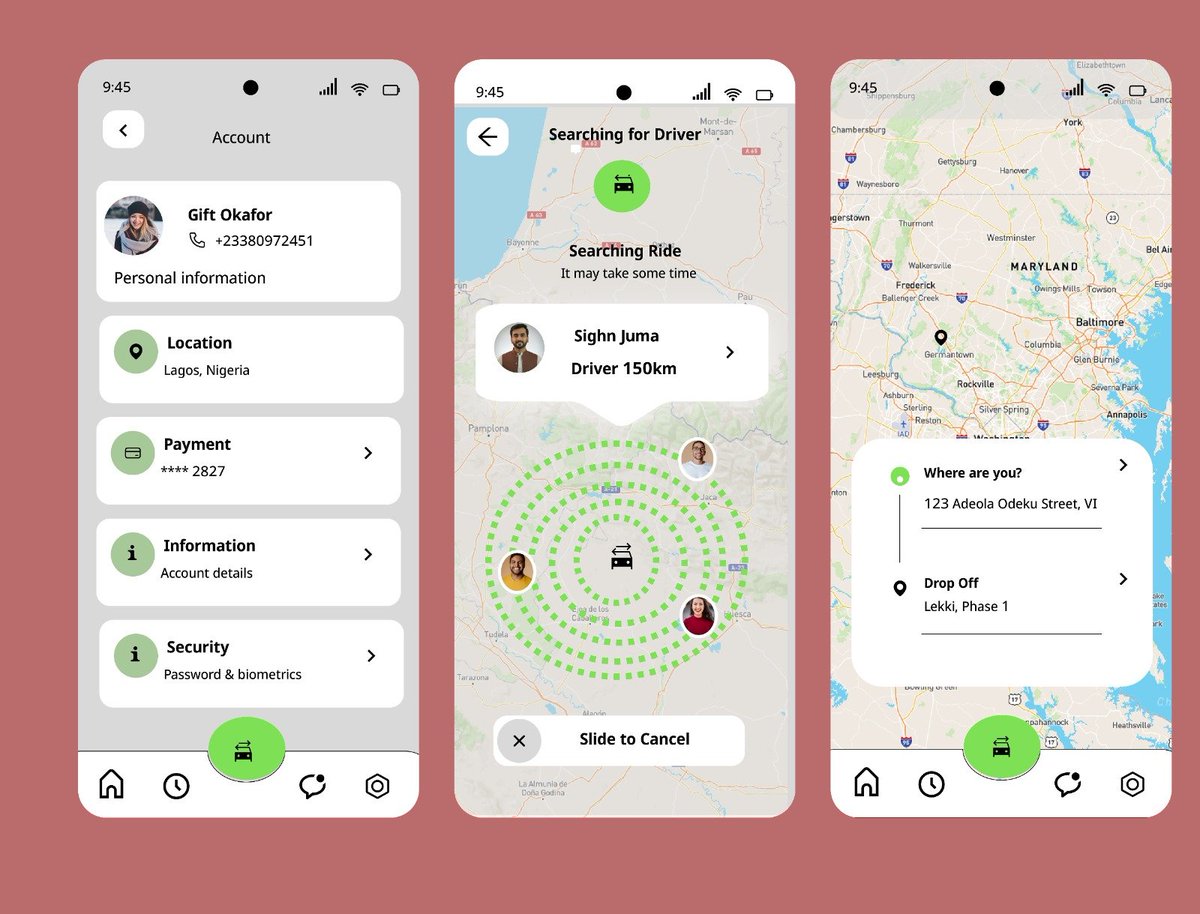 giftspearl's tweet photo. Worked on a clean, user-centric ride-hailing interface concept.Focused on smooth navigation,clear location tracking, and an effortless booking flow from VI to Lekki.
What do you think of the layout? Feedback is welcome!
#UIUX #ProductDesign #Design #Tech #pdu30dayschallenge https://t.co/fjNNjacUWp