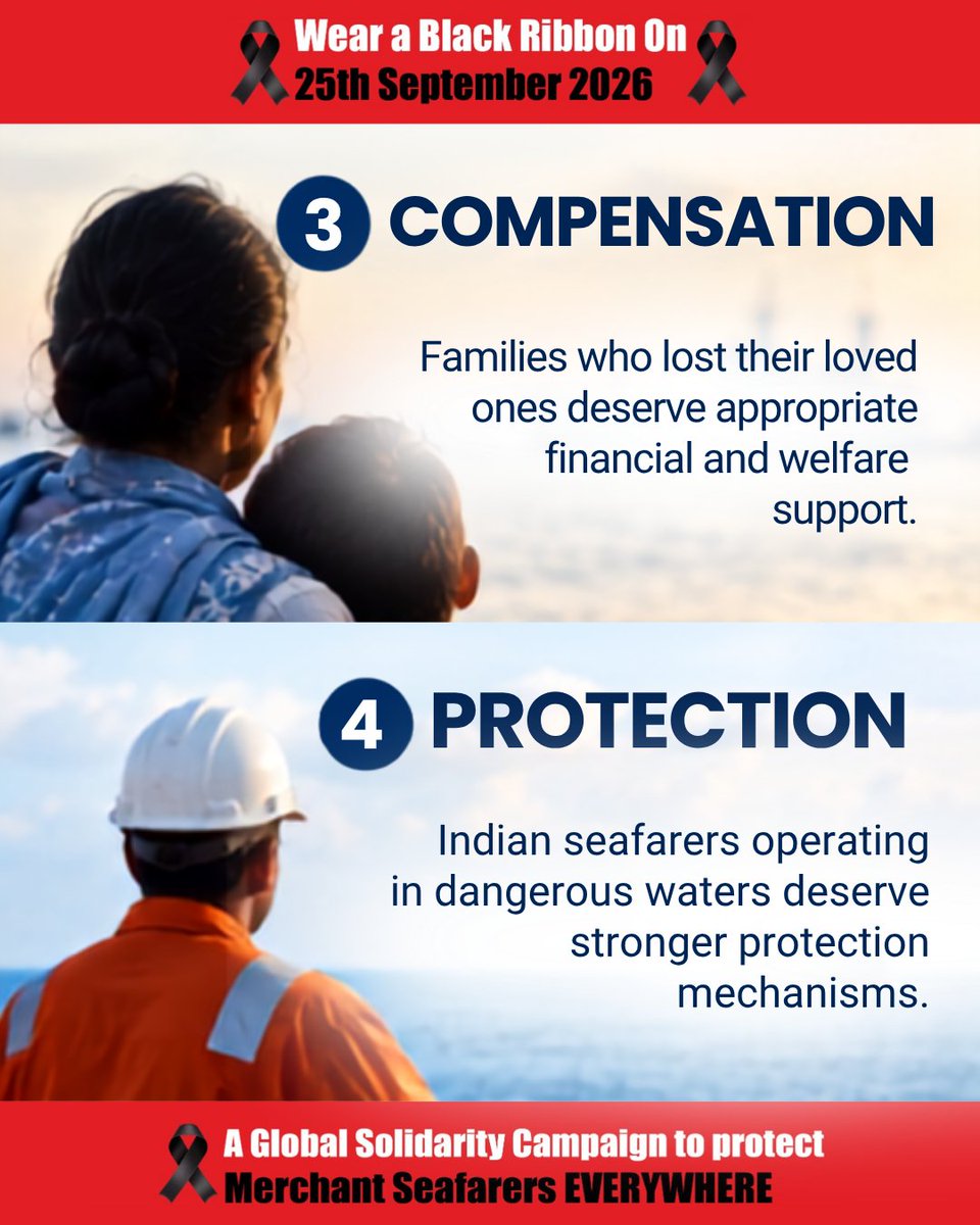 FSUIINDIA's tweet photo. Seafarers are the Heartbeat of the Ocean “Stop Killing Them.”

Honor the Fallen. Protect the Living. 
Join the global solidarity campaign. 
Wear a black ribbon on 25th September 2026. 
Stand with seafarers.

#HeartbeatOfTheOcean

@dgshipping_IN @shipmin_india @imohq  @ITFAPAC https://t.co/xk9ZkR85rR