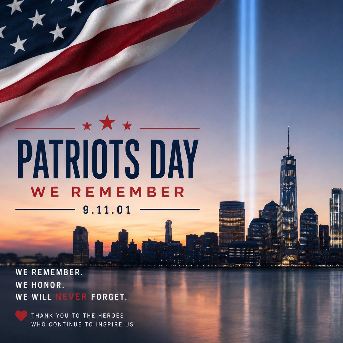 UD_CHRC's tweet photo. Today, we pause to remember and honor the lives lost on September 11, 2001, and the countless acts of courage, compassion, and service that followed.
🇺🇸 We remember. We honor. We will never forget. https://t.co/70OSSLFTAO