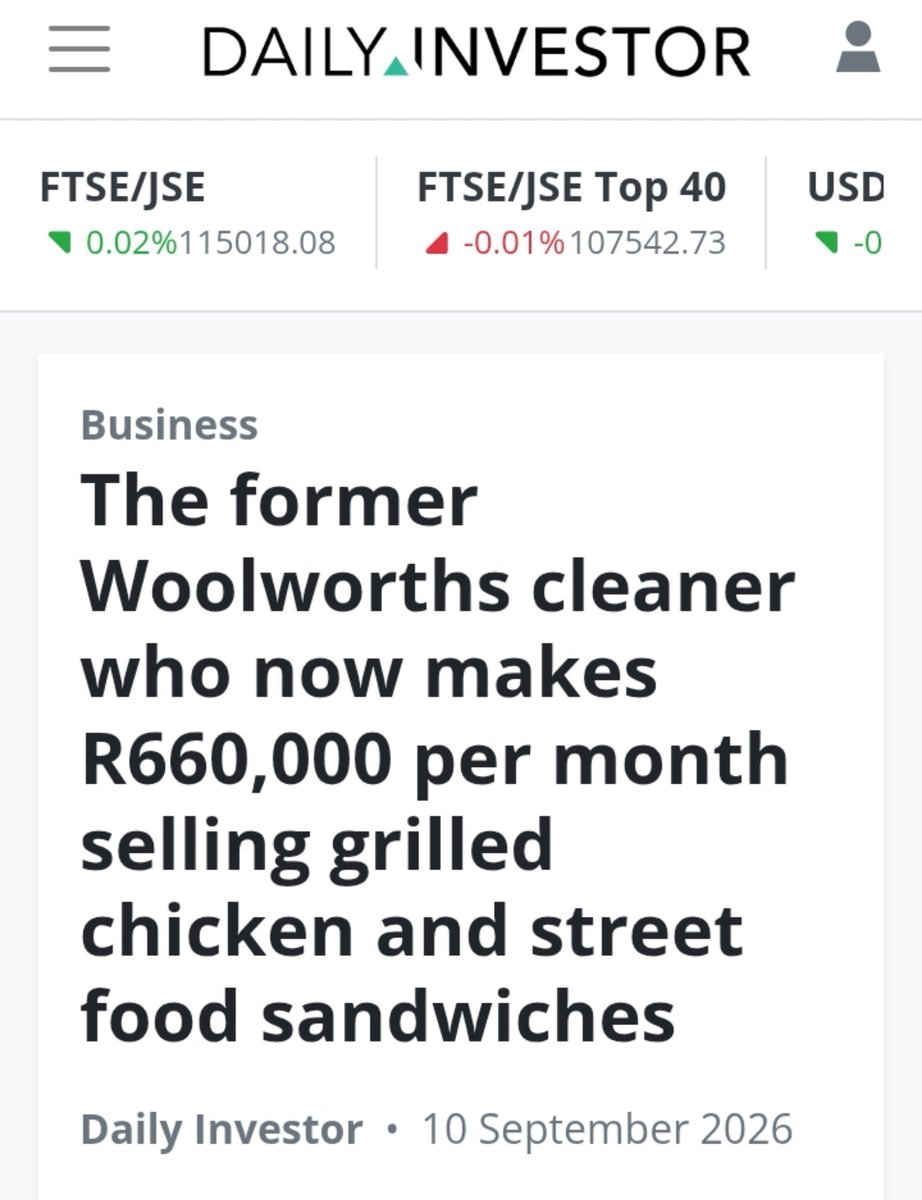 LeeMpaki's tweet photo. From cleaning floors at Woolworths to making R660,000 a MONTH selling grilled chicken and kota. 
Your background will never be your ceiling. 🥹

It is Possible!🙌🏾 https://t.co/MXiHGN73en