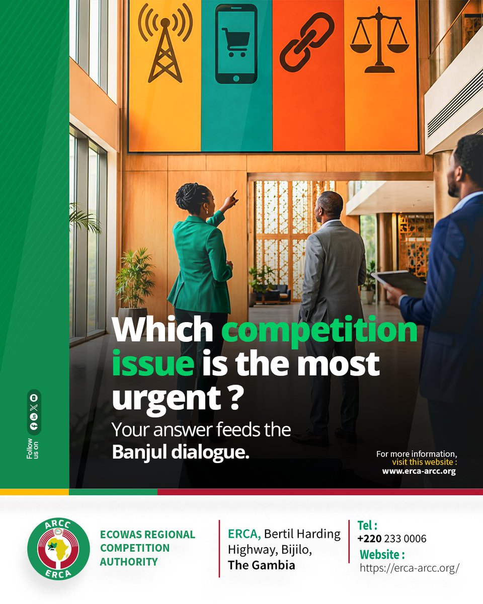 Erca_official's tweet photo. Not every competition issue can be tackled first. That's exactly the debate happening in Banjul.
Telecoms infrastructure, digital commerce, regional value chains, legal enforcement, each one shapes the future of ECOWAS markets differently.
https://t.co/FOiMyzvEEv
#ERCA https://t.co/gIcWtMLv1A
