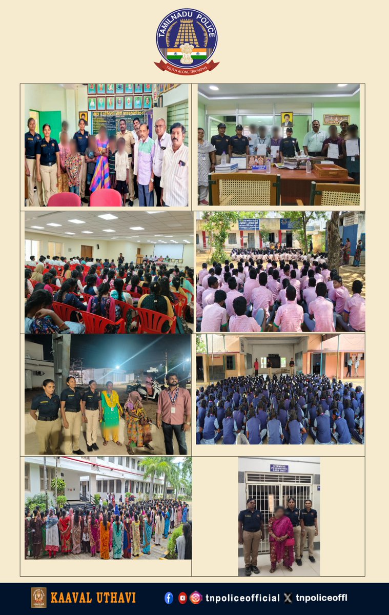 tnpoliceoffl's tweet photo. Singappen Special Force Intensifies Preventive Policing for the Safety of Women and Children Across Tamil Nadu:

Field-Level Performance – 04.09.2026 to 10.09.2026

🔹 258 complaints were attended to on the spot by SSF field units.
🔹 14 criminal cases were facilitated for registration.
🔹 4 missing women and 4 missing children were traced and safely restored to their families.
🔹 3,484 awareness programmes were conducted among students, the public and migrant workers.
🔹 13,581 vulnerable locations were covered through surveillance and preventive patrolling.
🔹 6 persons with intellectual disabilities were rescued and provided rehabilitation support. 6 child marriages were prevented.
🔹 71 school dropout children were facilitated to re-enrol in educational institutions.

For emergency assistance to women and girls, call the Singappen Helpline at 1091.

#SingappenSpecialForce #SSF #1091 #WomenSafety #ChildSafety #CrimePrevention #TNPolice  #TamilNaduPolice