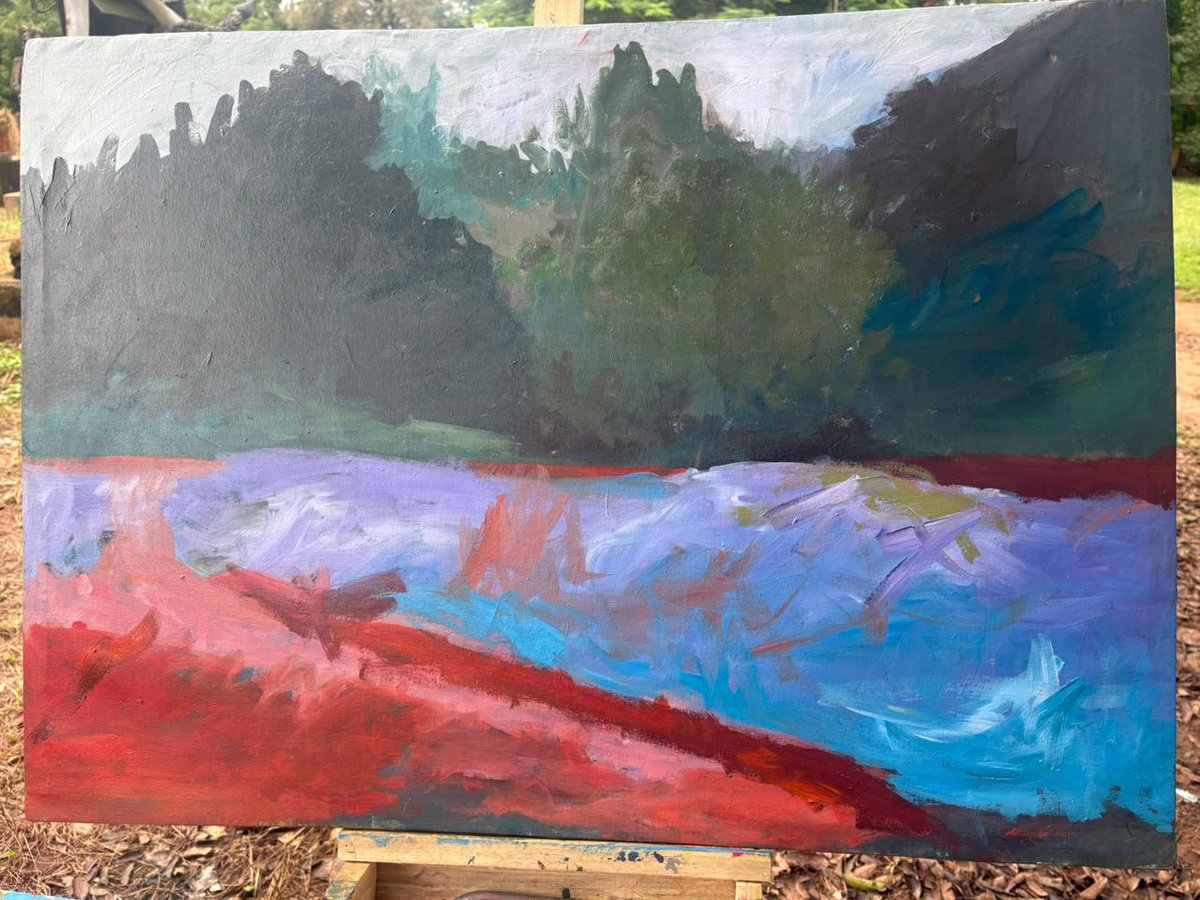 eshe_abiola's tweet photo. A landscape study from a shared palette exercise a  month back.

First frame it called the alla prima stage

Second frame the landscape and painting

Third frame The painting. https://t.co/YlM8VkcUfd