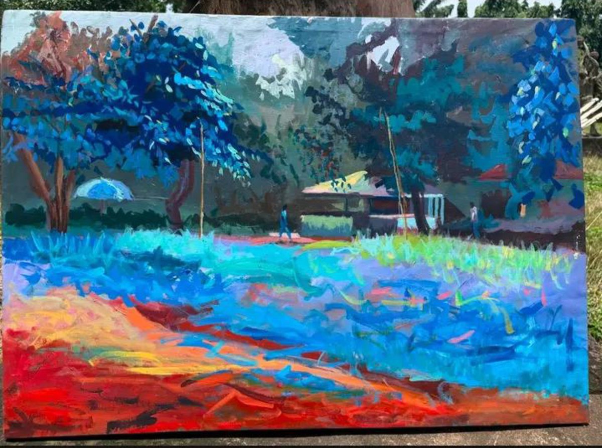 eshe_abiola's tweet photo. A landscape study from a shared palette exercise a  month back.

First frame it called the alla prima stage

Second frame the landscape and painting

Third frame The painting. https://t.co/YlM8VkcUfd