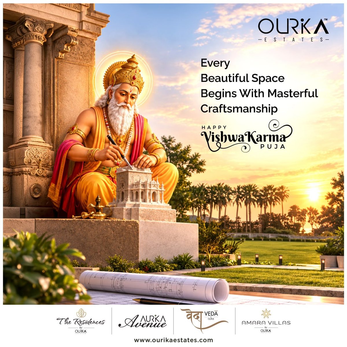 ourikaestates's tweet photo. At #OurikaEstates, every thoughtfully crafted home reflects the skill, dedication and attention to detail behind its creation. This Vishwakarma Puja, we honour the hands and minds that transform ideas into spaces made for living, memories and generations. #VishwakarmaPuja https://t.co/nwKwyOKnca