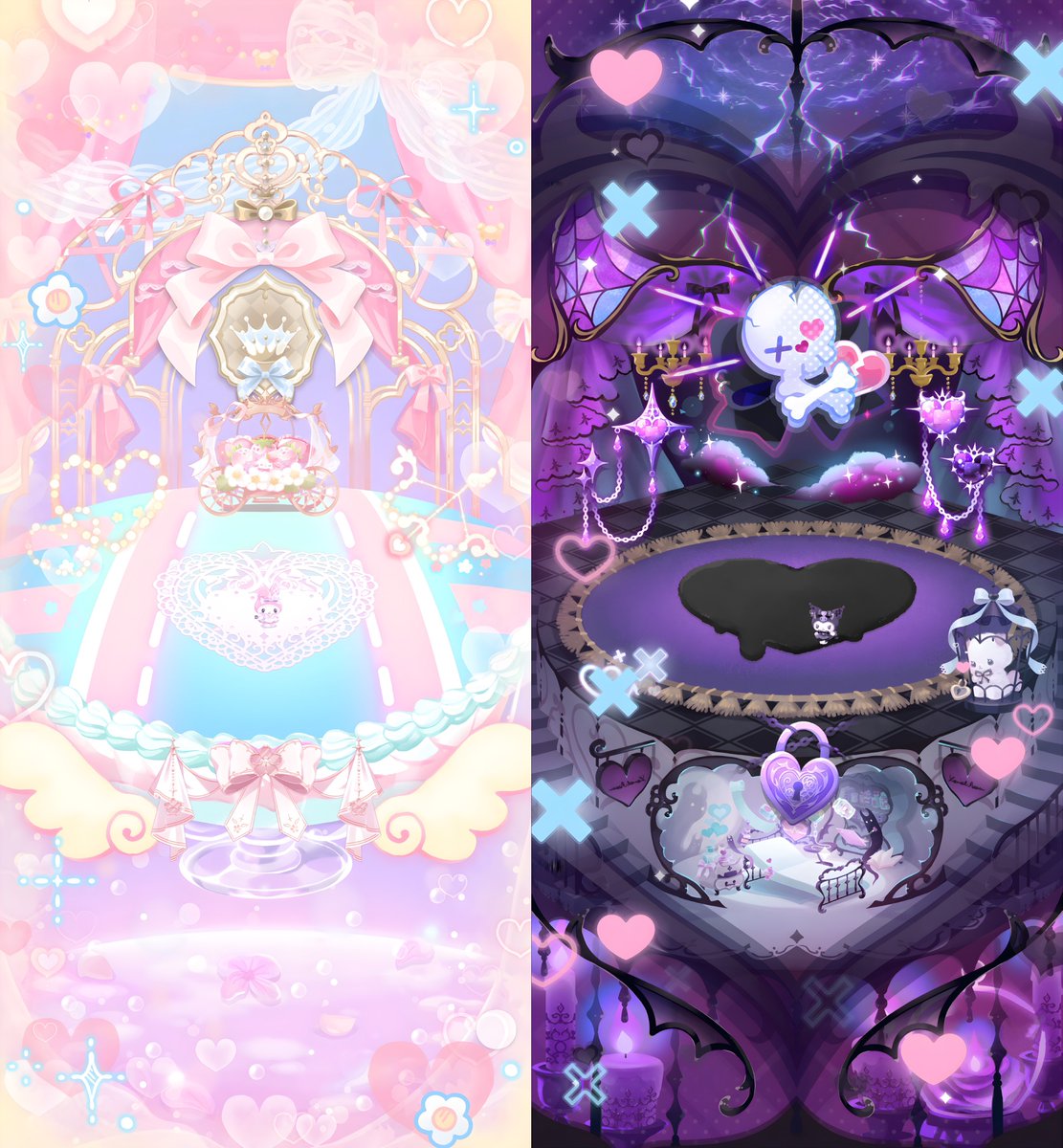 BellLilyLiam's tweet photo. 🩵🩷🐰🎀☠️😈💜🖤

トッピングだけ使って
🩷マイメロリウムとクロミウム💜
今マイメロの方にしてるんやけど
床動いて可愛いから見に来てね♩

#ポケコロツイン
#マイメロディ大好き #クロミ大好き
#マイメロディクロミ大好き
#べるりうむ https://t.co/zoyFju1Tv1