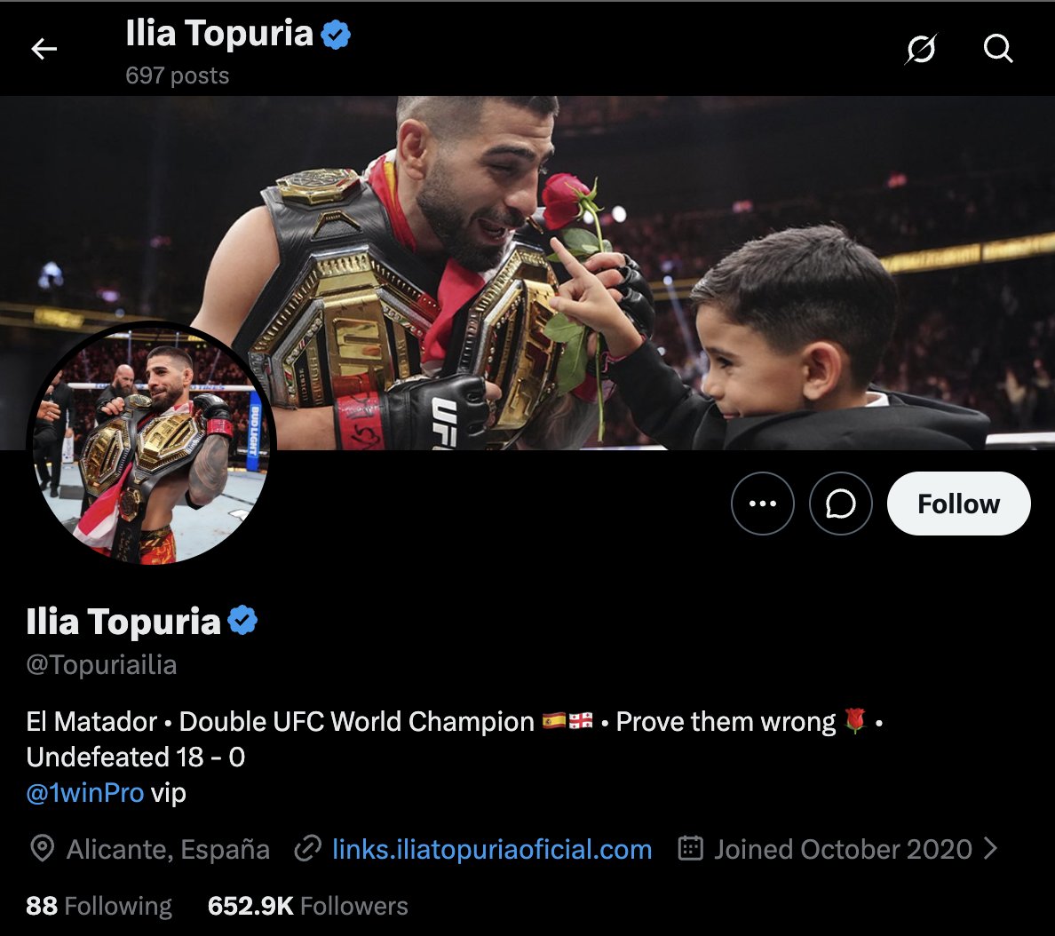 TomorrowDenied's tweet photo. @Topuriailia still has not changed his record in twitter bio to his real record 17-1. https://t.co/bcFUw9uRuV