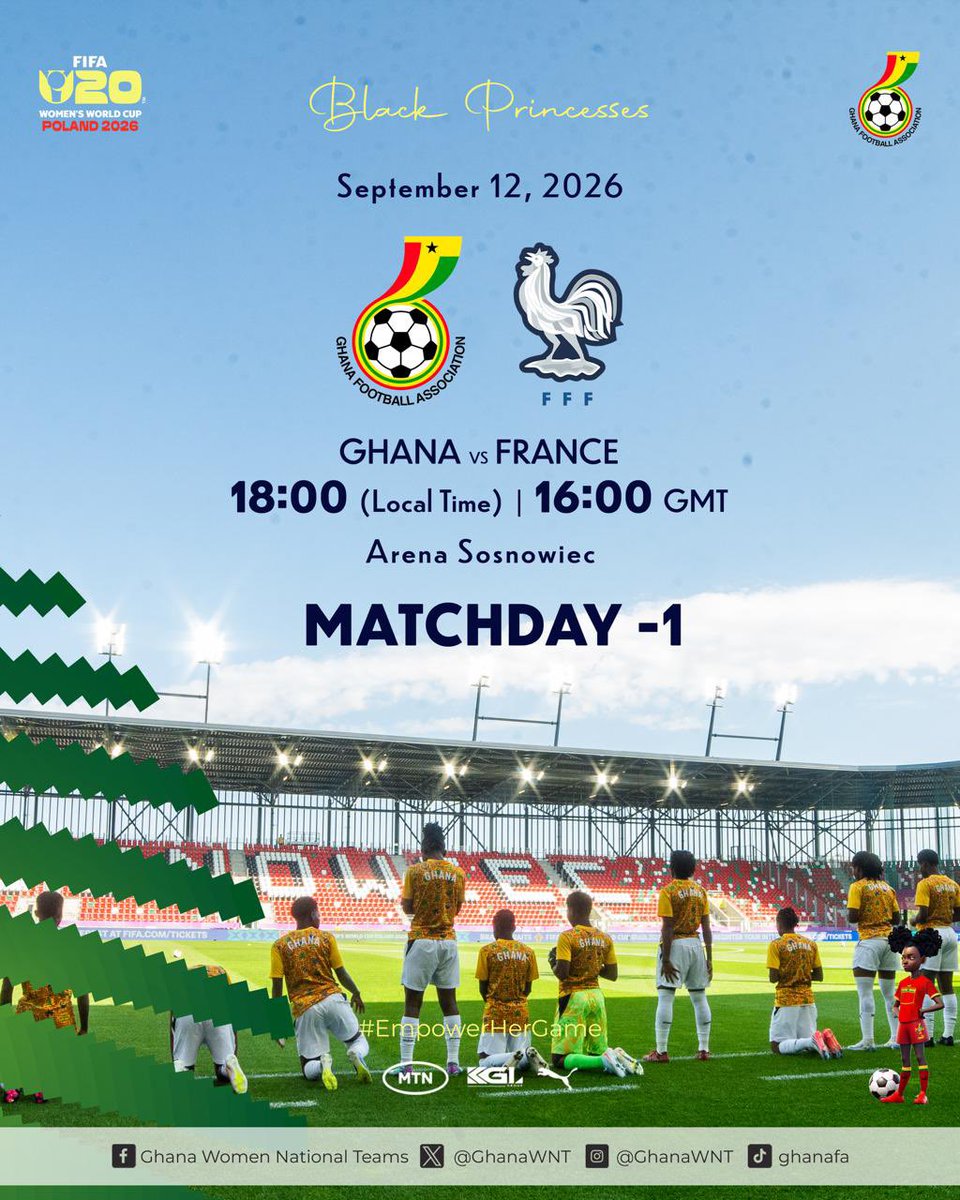 GhanaWNT's tweet photo. We go again tomorrow in our last group game against France. Ready to make history 🇬🇭

#StrongerTogether💪🏽 
#ShineBlackPrincesses✨
#BringBackTheLove 🥰 https://t.co/ZmY4bUesIy