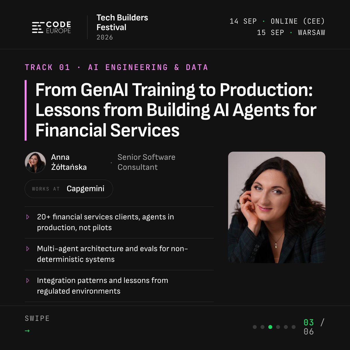 code_europe's tweet photo. 🤖 Agents in production, not demos.

Konrad Bujak, Anna Żółtańska (Capgemini), Rizel Scarlett (Entire) and Daniel Ostrovsky (Payoneer) on what breaks when the prototype meets company data, and how to build the layers that hold.

🎟️ Tickets close soon. Last moment to get yours 👉 https://t.co/XqR6QiVE0A