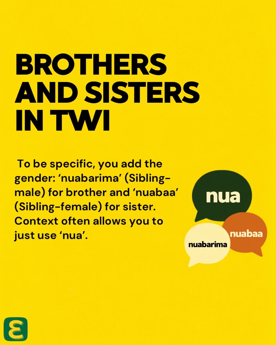 EfieApp's tweet photo. One word. Two meanings. 
In Twi, “nua” can mean both brother and sister. Swipe to learn more! 
#LearnTwi #TwiLanguage #LearnGhanaianLanguages https://t.co/KW6WY3rFdg