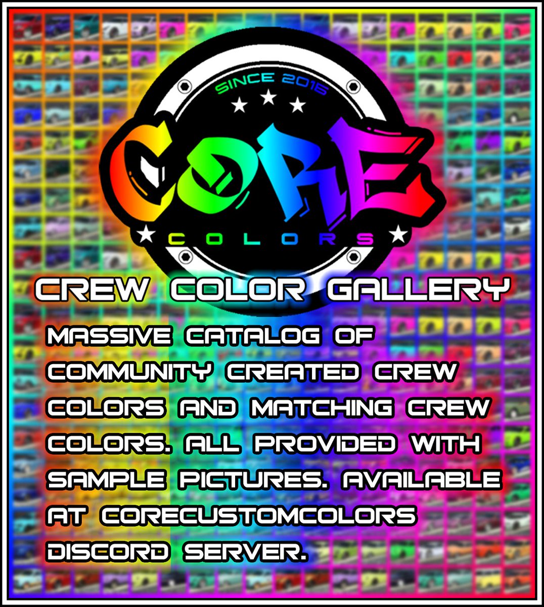 CoreCustomColor's tweet photo. CoreCustomColors Official GTAV Crew Color Gallery: https://t.co/hVyweg8Ki9 #discord #GTAOnline #GTAV #RockstarGames #modded #custom #crew #color #colour #gallery https://t.co/GcOzDASays