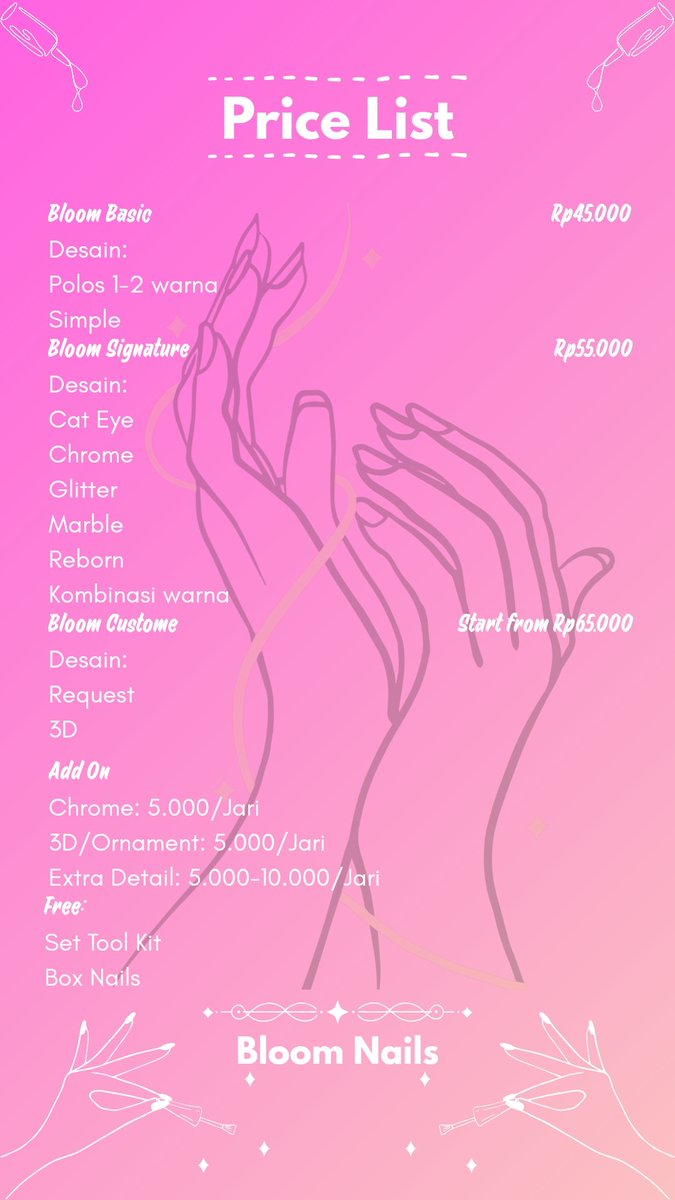 bloom_urnails's tweet photo. ── ｡⊹ 𝒫𝓇𝒾𝒸𝑒𝓁𝒾𝓈𝓉  ୨ৎﾟ

💌 Interested in your own set?
DM us to order &amp; let’s find your perfect Bloom. ✨

📲 WhatsApp: 081394350086
📸 Instagram: @/presson_nailsbloom

#bloomnails #pressonnails #zonauang https://t.co/edmpKhlrr1