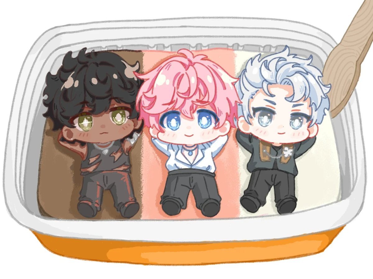 Iris_Whispers's tweet photo. SW is about to get an IRL ice cream event! 
There are huge amount of  desserts fan art inspired by the trio’s colors so far lol🍦

#SilentWhispers #Theron #Alarik #Valen https://t.co/84miMFdobY