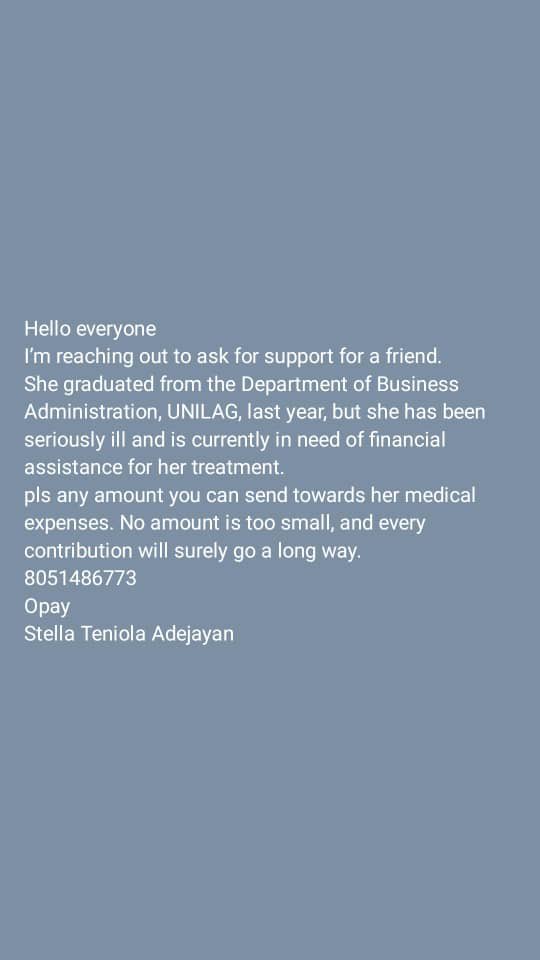 Midestylist's tweet photo. Hello everyone!
Please, I am reaching out to ask for support for a sickle cell patient.
She has been seriously ill and needs financial assistance.
8051486773
Opay.
No amount is too small, please🙏 https://t.co/Mt2ET9BMii