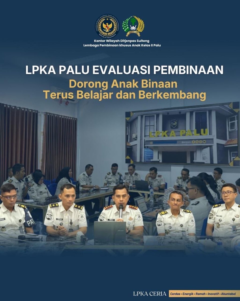 LPKAPALU's tweet photo. LPKA Palu Evaluasi Pembinaan, Dorong Anak Binaan Terus Belajar dan Berkembang

Palu – Lembaga Pembinaan Khusus Anak (LPKA) Kelas II Palu memperkuat pengawasan dan evaluasi terhadap pelaksanaan pembinaan dan pendidikan bagi Anak Binaan, Kamis (10/9/2026). https://t.co/XeAvRSZlGK
