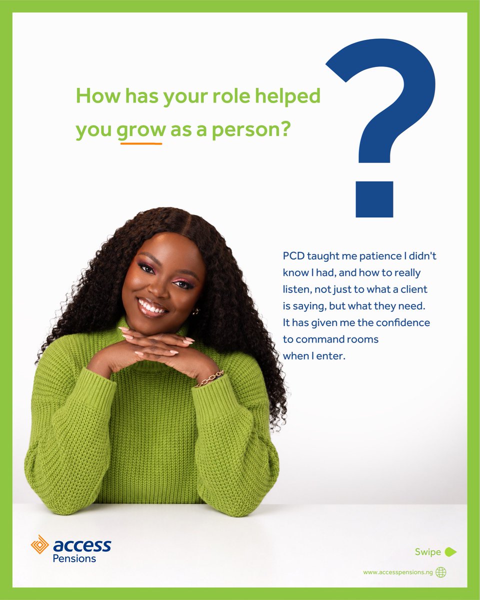 accesspensions's tweet photo. She came in as a Corps member for her NYSC. Three years later, she’s still with us.
Meet Jasmine our Private Clients Officer at the Lagos VI office.
For Jasmine, the best part of her job is helping clients make sense of their pension decisions.
#AccessPensions https://t.co/0rbDopERj8