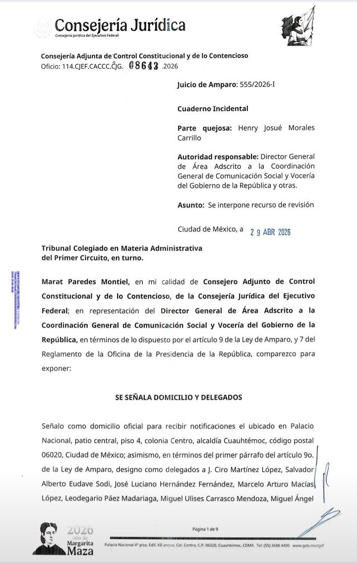 LexAnalitica_MX's tweet photo. Sigue la desesperación: Justicia Sobre Ruedas 6 - 0 Consejería Jurídica. 🥊
​Como no pudieron ganarnos en la audiencia incidental, el gigante se niega a aceptar la derrota.
​Aquí presentan un "recurso de revisión" (de nuevo con todo su pelotón de delegados) rogando que se revoque nuestra suspensión definitiva. Se aferran a la censura, pero nosotros seguimos firmes. La ley no se negocia. 👇