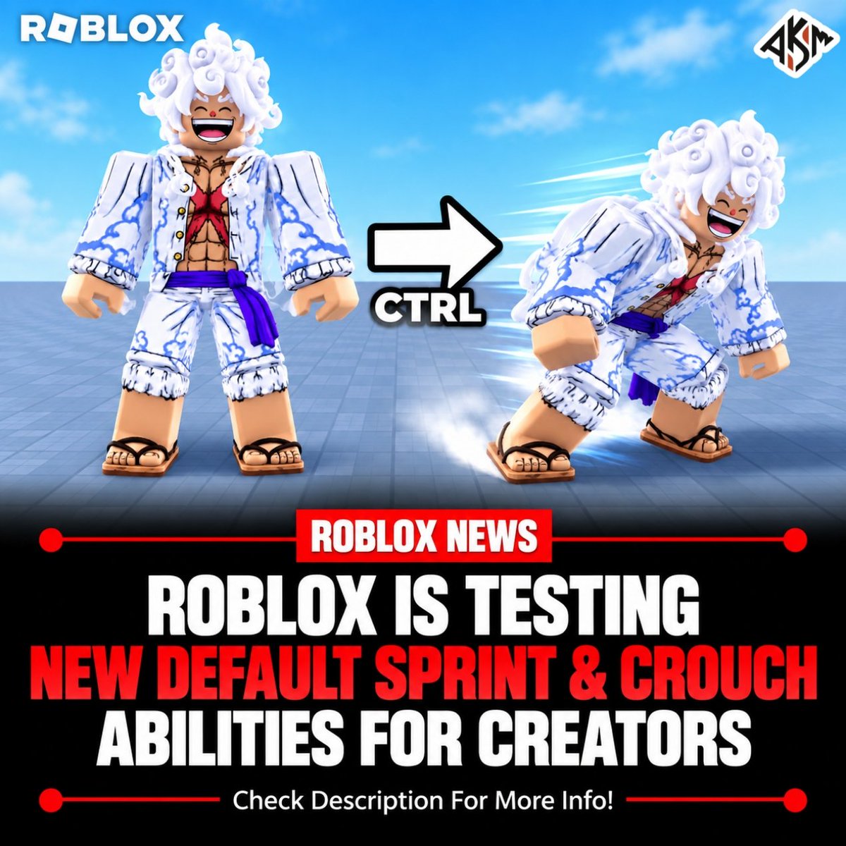 aksmworld's tweet photo. 🚨 Roblox News: Roblox is testing a new movement system that gives creators default crouch and sprint abilities.

The feature is optional and in beta. Sprinting currently works by simply increasing the player’s WalkSpeed.
 Via @Roblox_RTC https://t.co/rkfURzCUpi